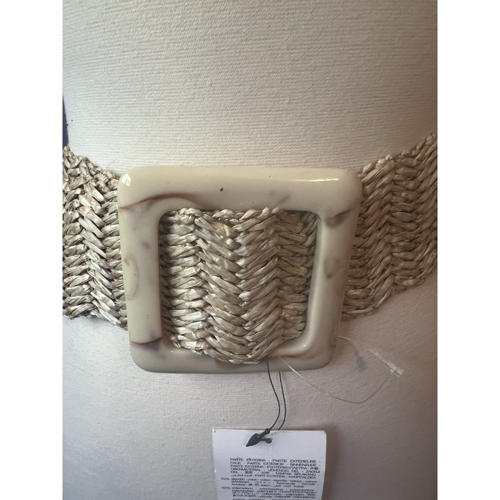 Zara Inditex Tan Woven Straw Raffia Beach Chunky Buckle Belt RN 77302 Large New - Picture 4 of 7
